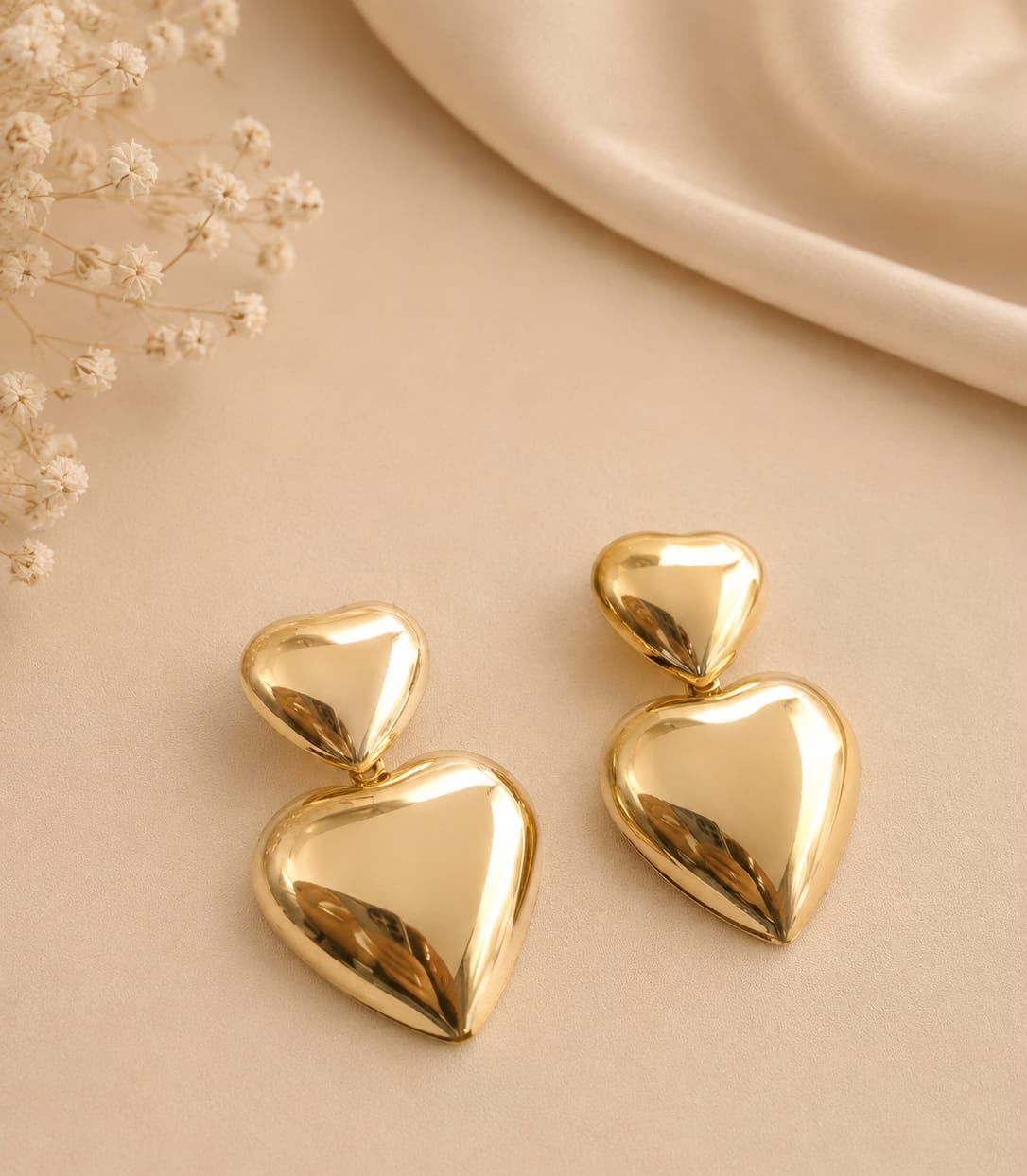 Brinco Coração Duplo — pendente banhado a ouro 18K