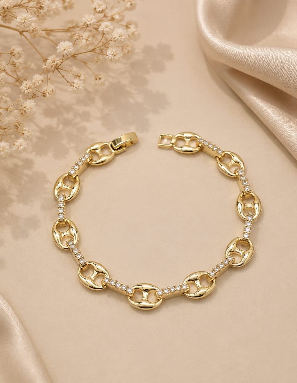 Pulseira Elo Mariner — cravejada banhada a ouro 18K