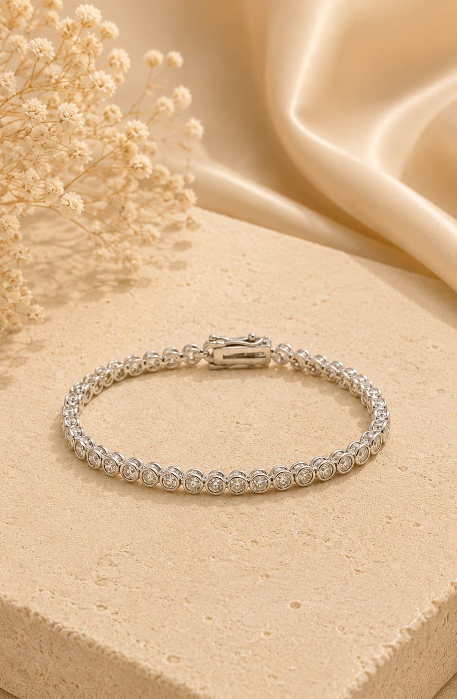 Pulseira Aurora Tênis — bezel redondo banhado a ouro 18K